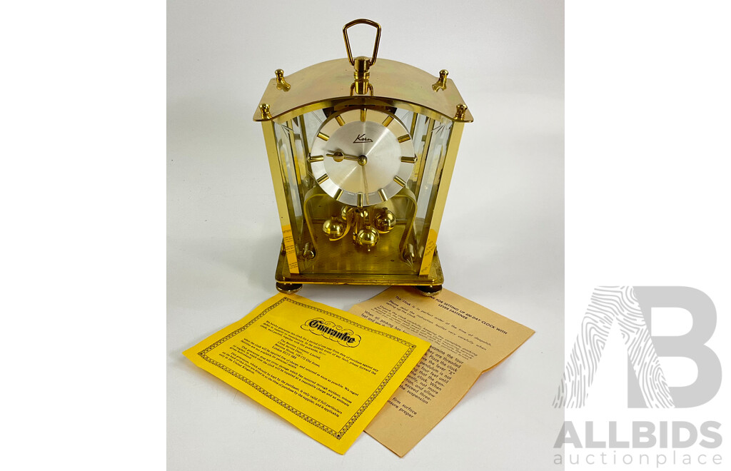 Vintage Brass Kien 400 Day Torsion Clock with Etched and Beveled Glass, Made in Germany