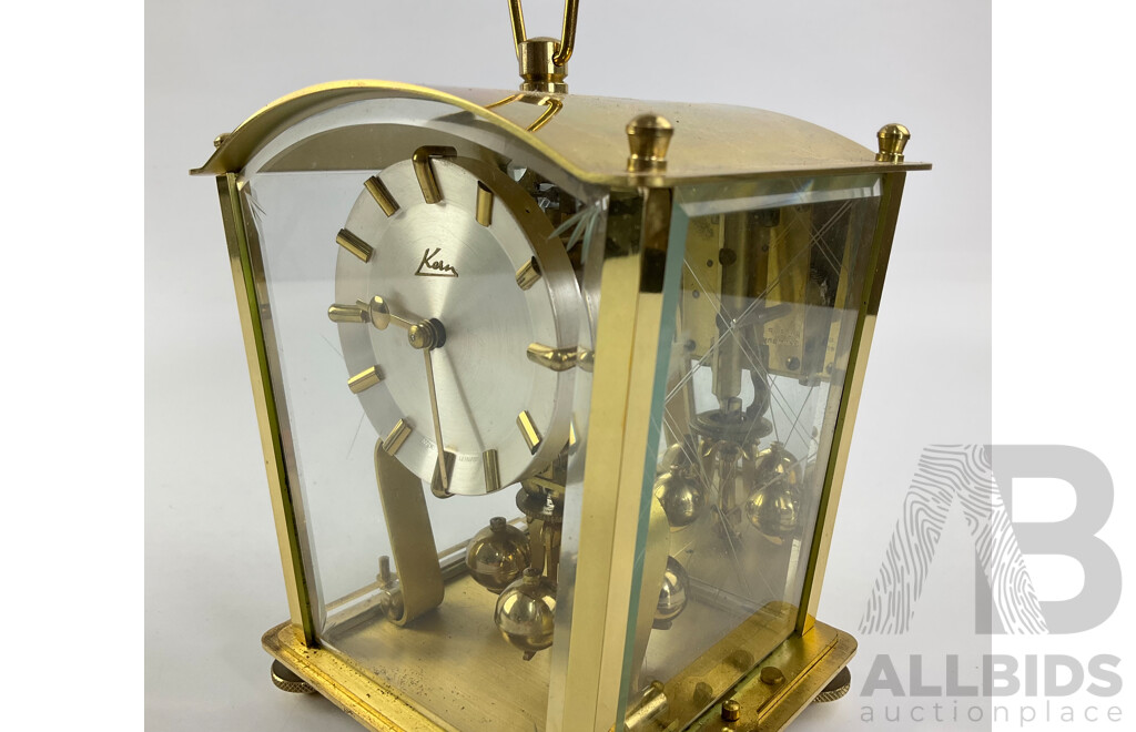 Vintage Brass Kien 400 Day Torsion Clock with Etched and Beveled Glass, Made in Germany