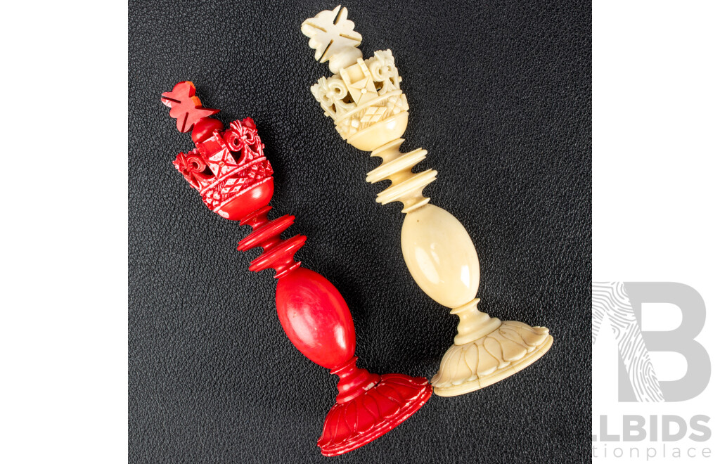 Fantistic Antique Chess Set with Turned Ivory Pieces by Calvert Maker, London, Circa 1820