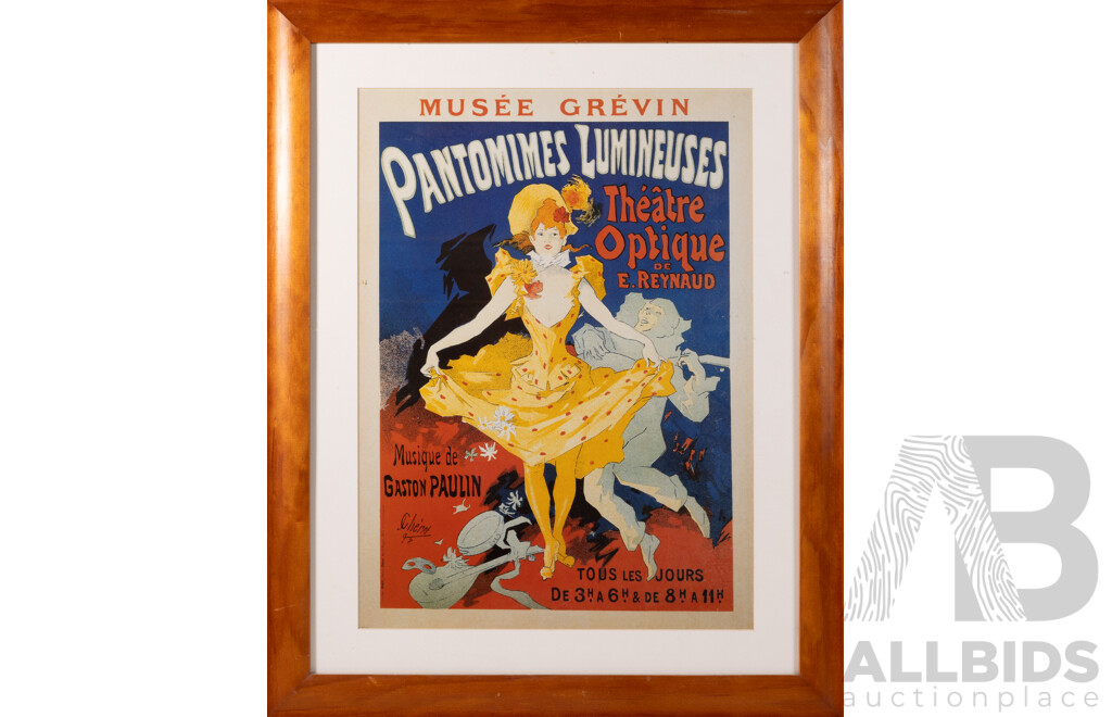 Jules Cheret, (French, 1836-1932), Pantomimes Lumineuses, Quality Reproduction Print of Original Lithograph From 1892, 68 X 54 Cm (frame)