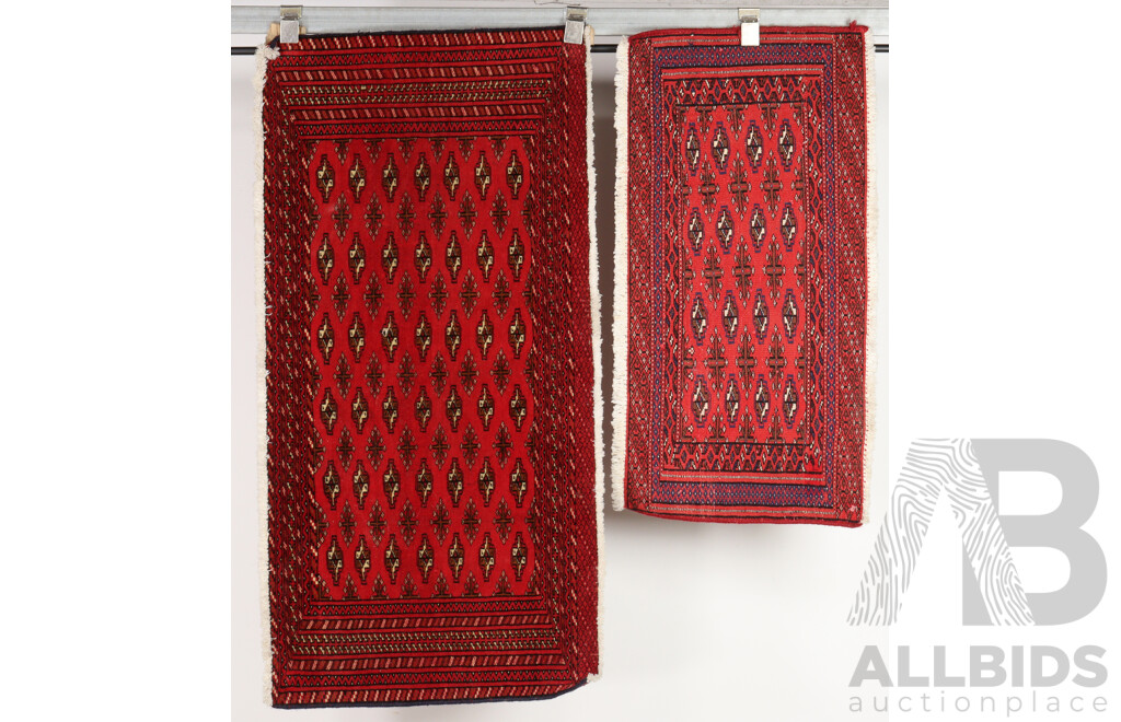 Two Small Hand Knotted Persian Wool Bokhara Style Rugs