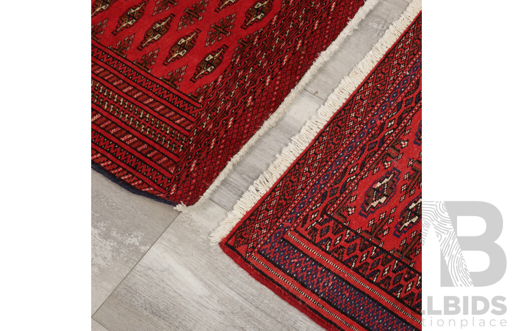 Two Small Hand Knotted Persian Wool Bokhara Style Rugs