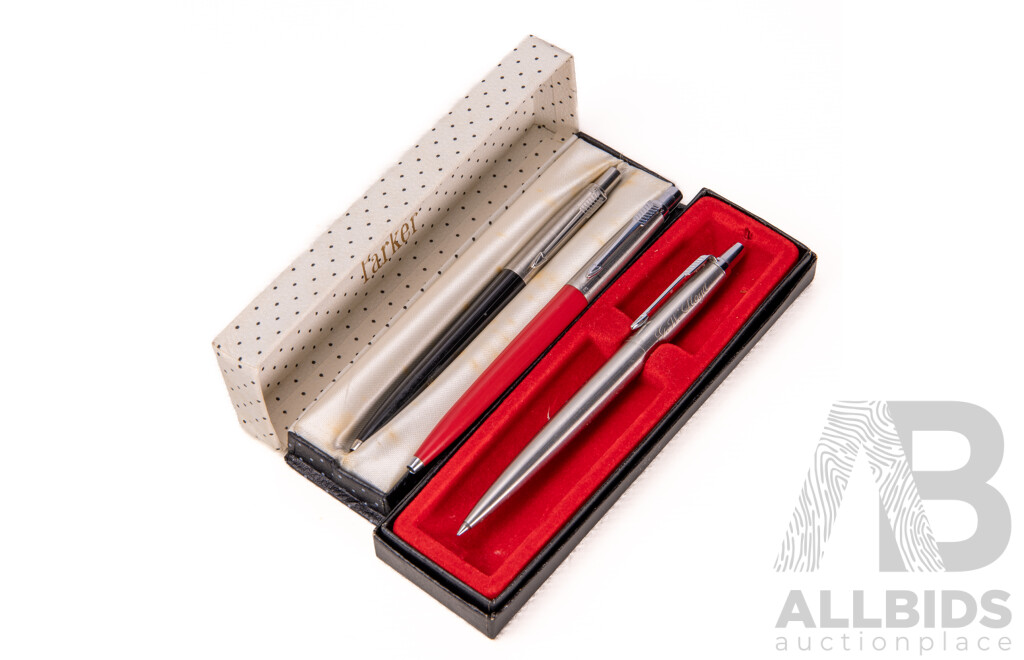 Two Parker Retractable Ballpoint Pens in Original Parker Boxes Along with Another Parker Retractable Ballpoint Pen