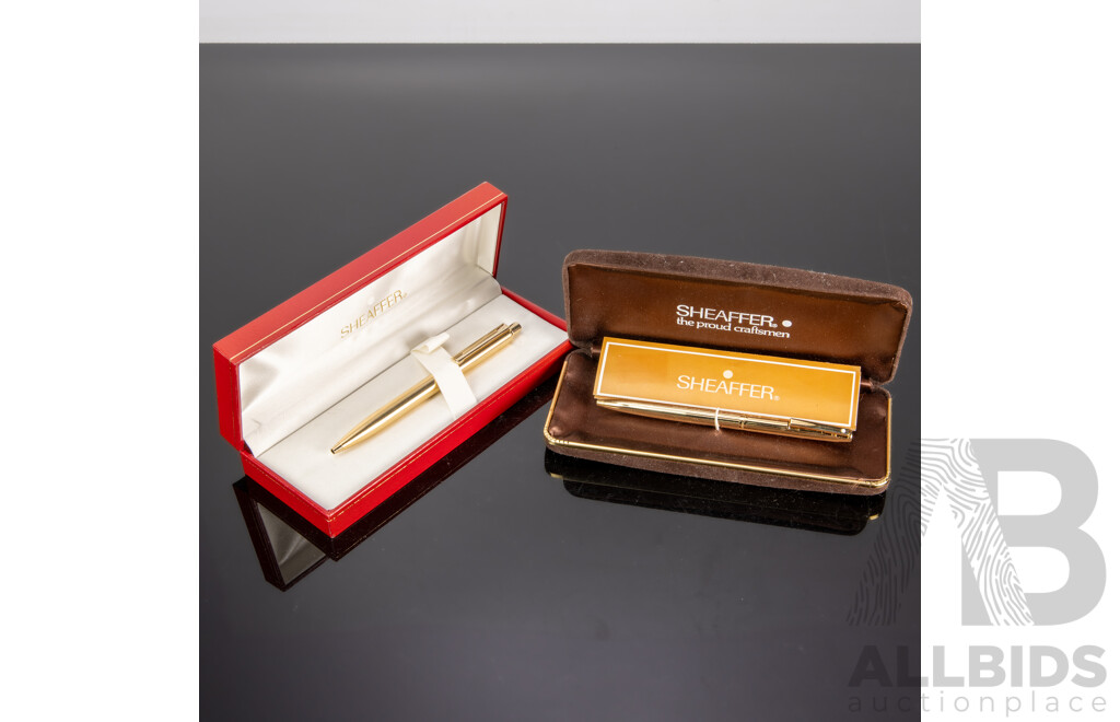 Sheaffer USA Gold Plated Retractable Pen and Another Sheaffer Retractable Pen Both in Original Cases
