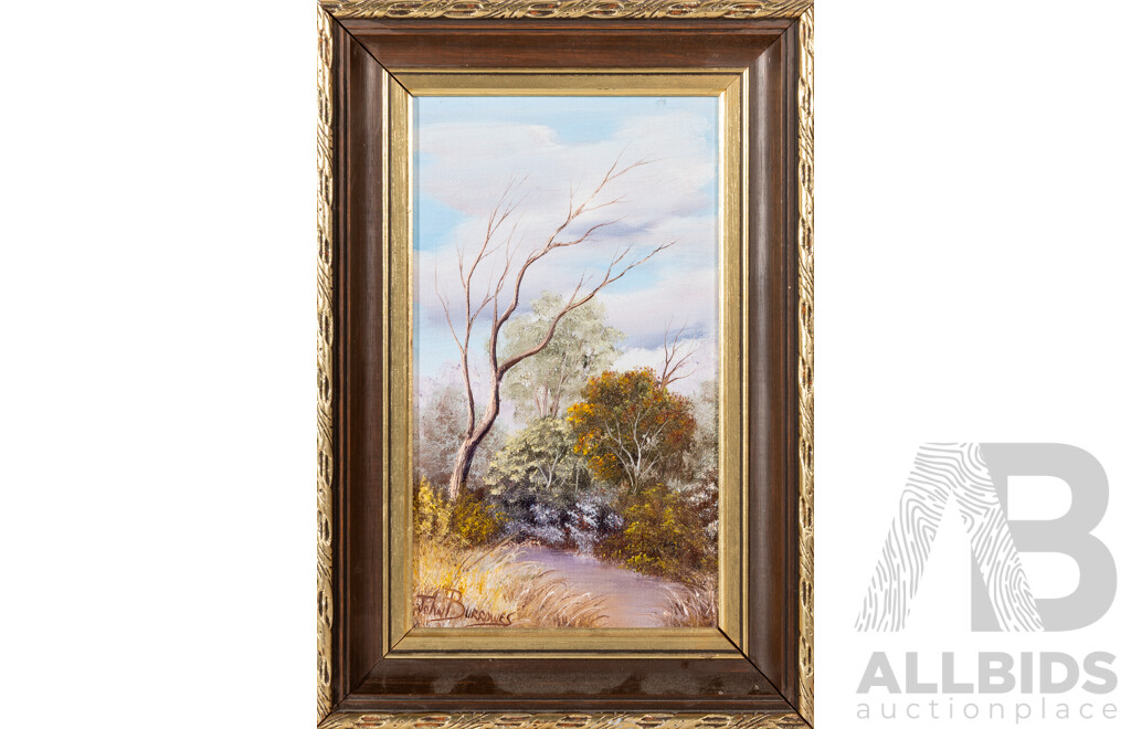 John Burrowes, (20th Century, Australian), Tranquility in the Bush & Bush Pool, Wonderful Pair of Original Vintage Oil on Canvas Boards, 36 x 25 cm (larger frame) (2)