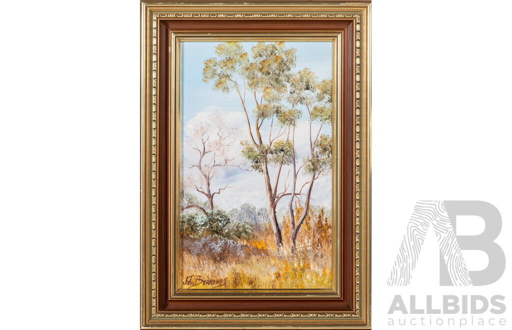 John Burrowes, (20th Century, Australian), Tranquility in the Bush & Bush Pool, Wonderful Pair of Original Vintage Oil on Canvas Boards, 36 x 25 cm (larger frame) (2)