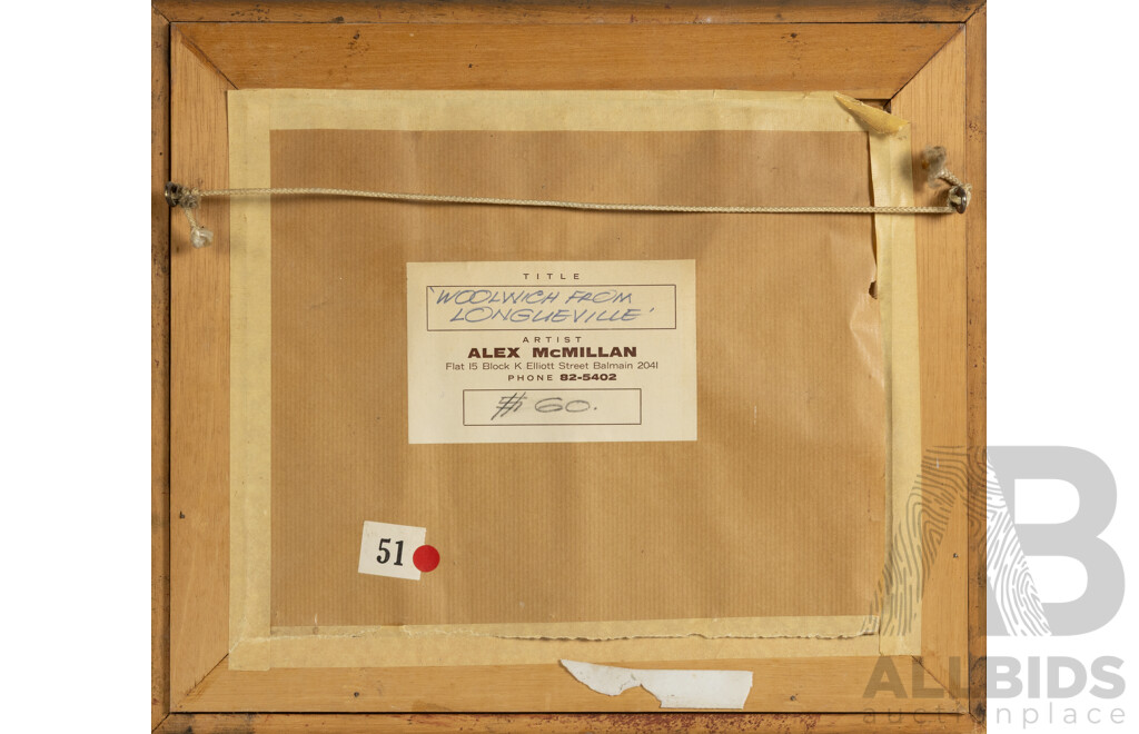 Alex McMillan, (20th Century, Australian, 1910-1987), Woolwich From Longueville, Lovely Original Vintage Acrylic and Mixed Media on Board, 35 x 40 cm (frame)