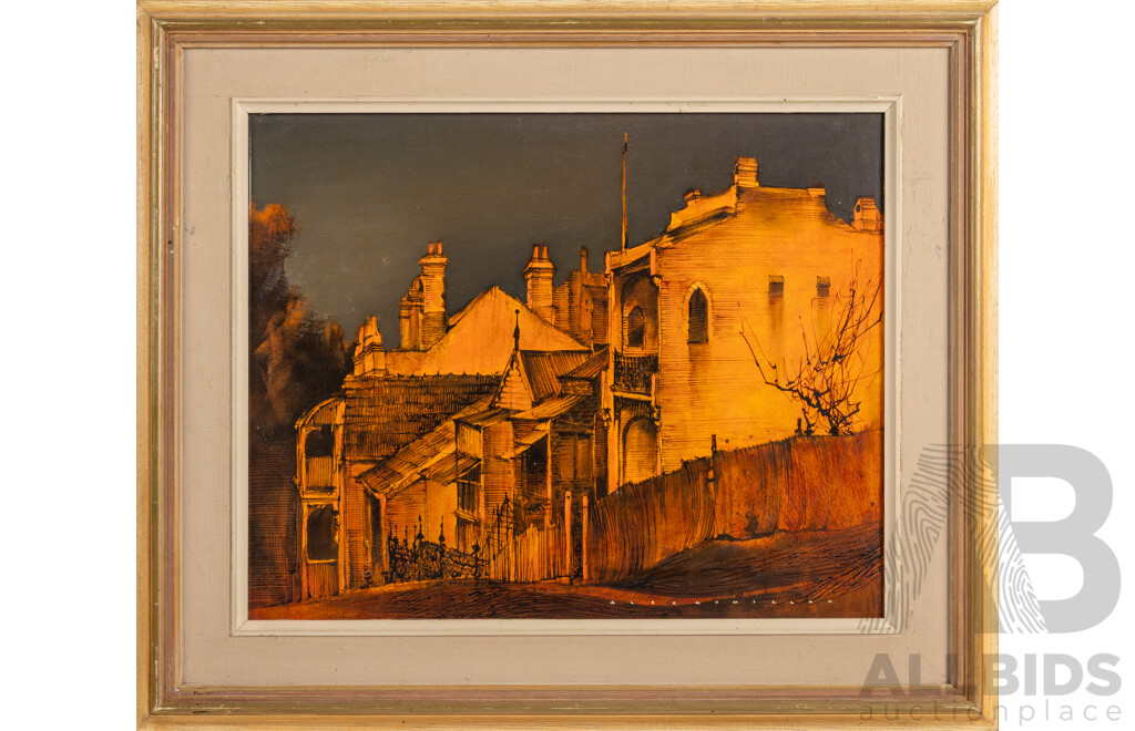 Alex McMillan, (20th Century, Australian, 1910-1987), Birchgrove Houses, Lovely Original Vintage Acrylic and Mixed Media on Board, 43 x 51 cm (frame)