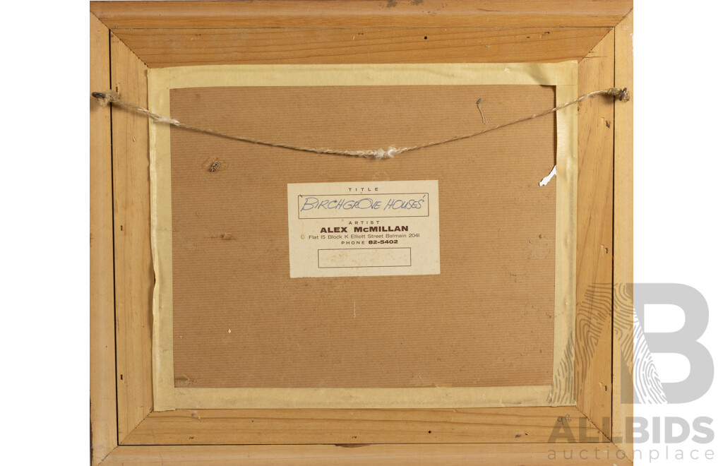 Alex McMillan, (20th Century, Australian, 1910-1987), Birchgrove Houses, Lovely Original Vintage Acrylic and Mixed Media on Board, 43 x 51 cm (frame)