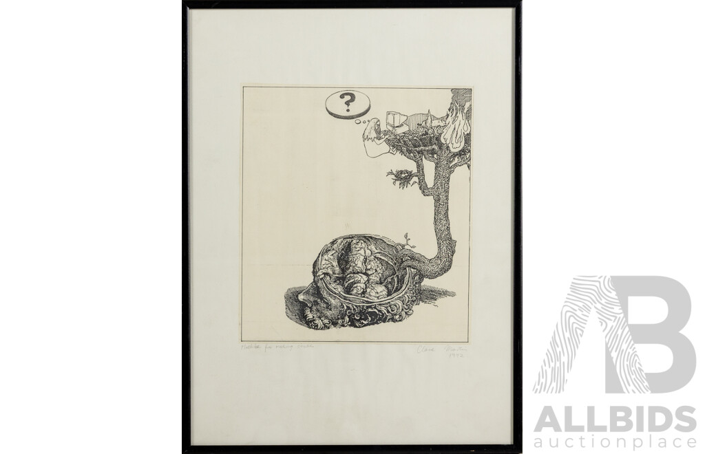 Clare Martin (20th Century, Australian, Working C1990s), Machine for Making Sense (1992), Signed Copy of Original Pen Sketch, 41 x 31 cm (frame)