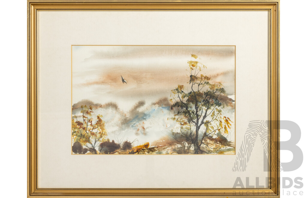 Heather Blackstock (20th Century, Australian), Misty Gully (1980), Wonderful Original Watercolour, 41 x 53 cm (frame)