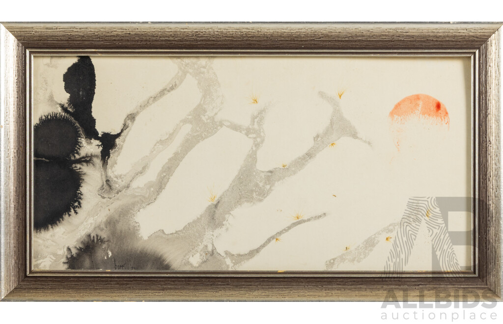 Ted Burrill, (20th Century, Australian), Moon and Tree (1971), Original Watercolour, 27 x 49 cm (frame)