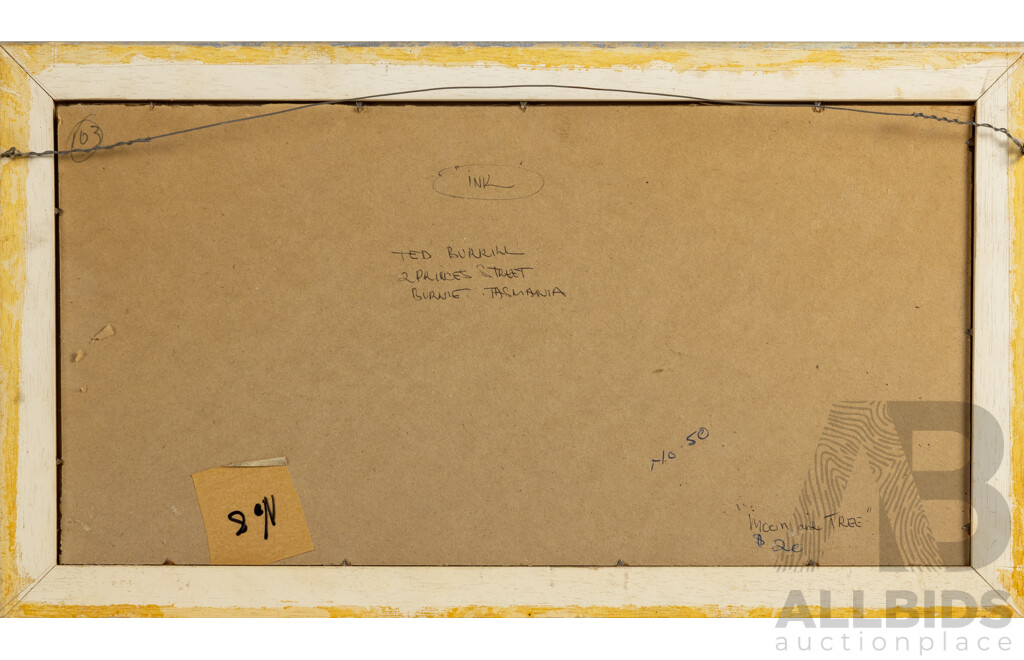 Ted Burrill, (20th Century, Australian), Moon and Tree (1971), Original Watercolour, 27 x 49 cm (frame)