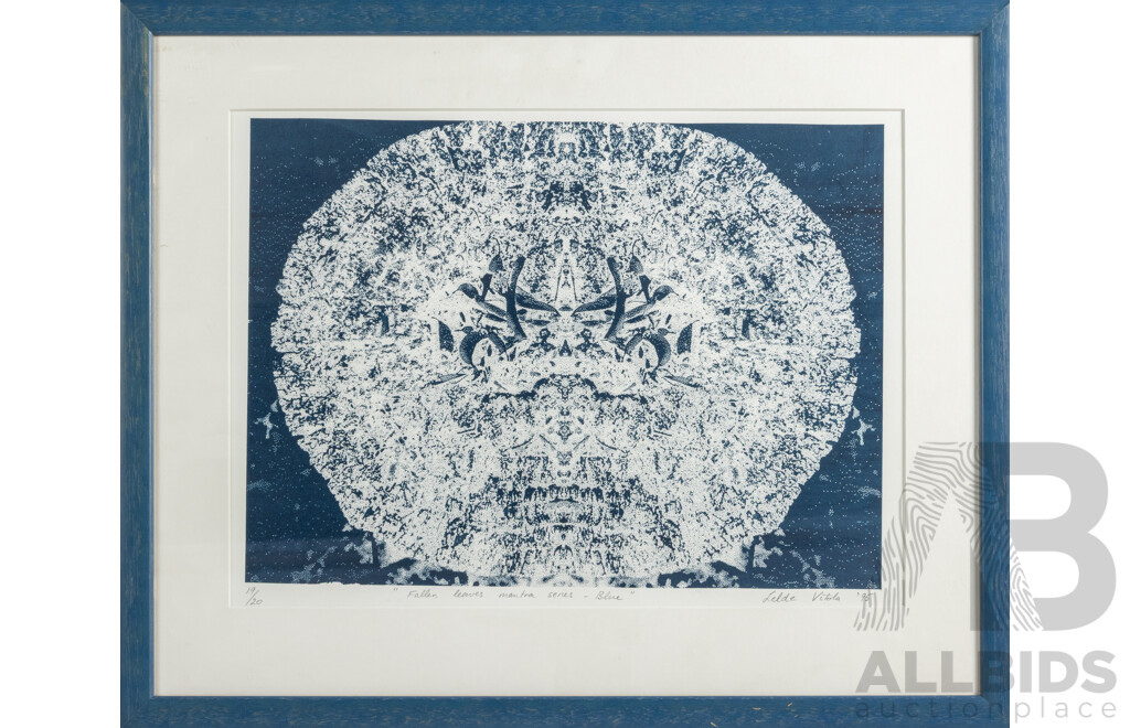 Lelde Vitola, (20th Century), Fallen Leaves Mantra Series - Blue (1995), Limited Edition & Signed Screen Print, 45 x 55 cm (frame)