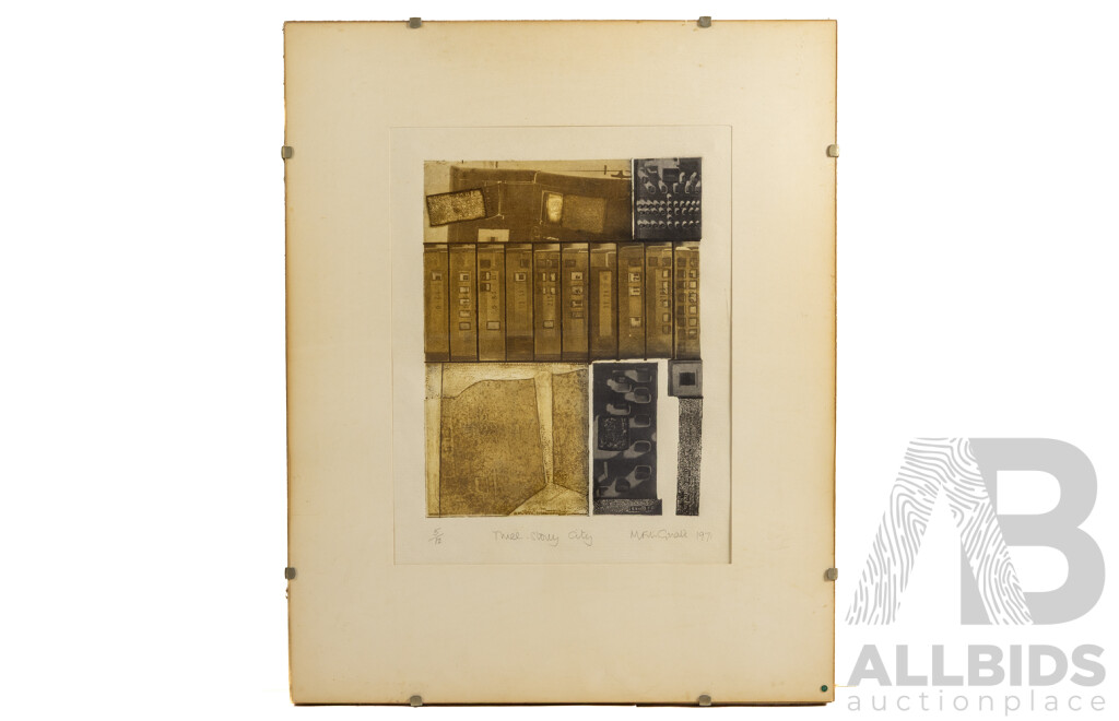 Mirabel Fitzgerald, (20th Century, Australian, Working, 1945-), Three Storey City, Limited Editioned & Signed Original Vintage Etching, 56 x 45 cm (frame)