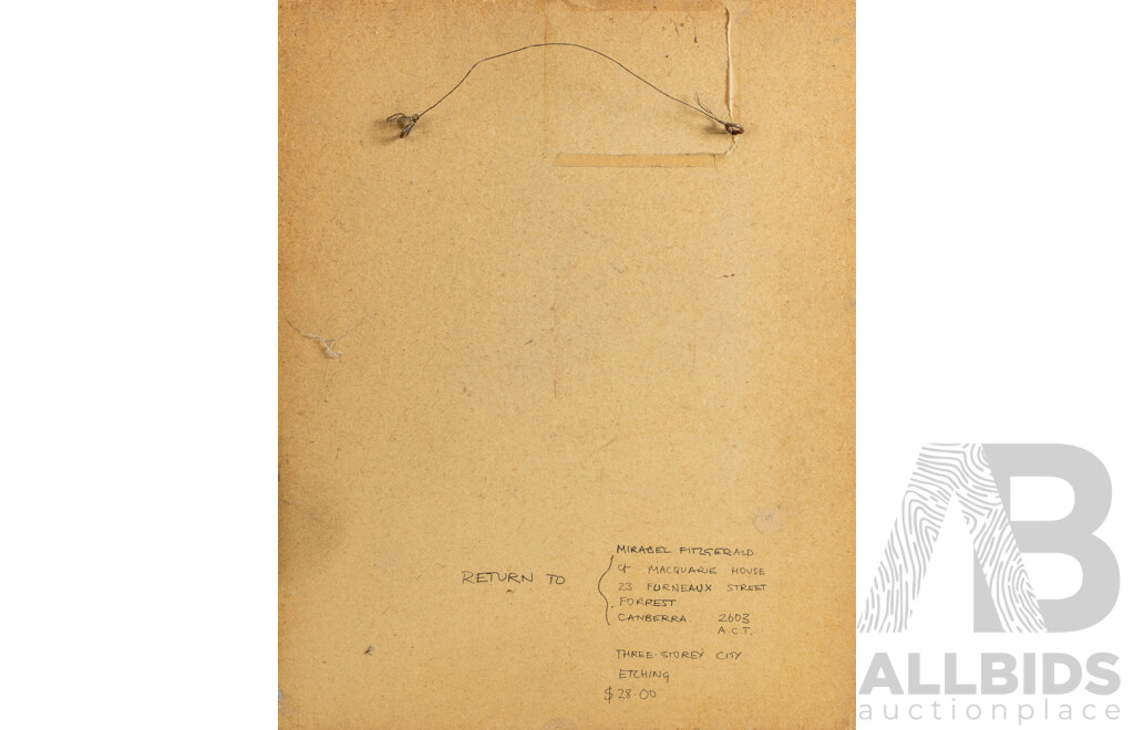 Mirabel Fitzgerald, (20th Century, Australian, Working, 1945-), Three Storey City, Limited Editioned & Signed Original Vintage Etching, 56 x 45 cm (frame)