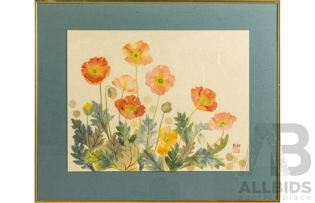 Akiko Yamamuro, (20th Century, Japanese-Australian), Poppy, Vintage Japanese Paper Collage, 46 x 56 cm (frame)