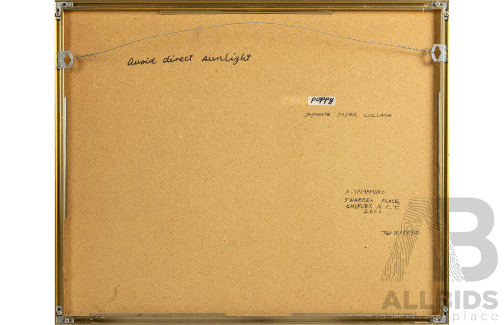 Akiko Yamamuro, (20th Century, Japanese-Australian), Poppy, Vintage Japanese Paper Collage, 46 x 56 cm (frame)