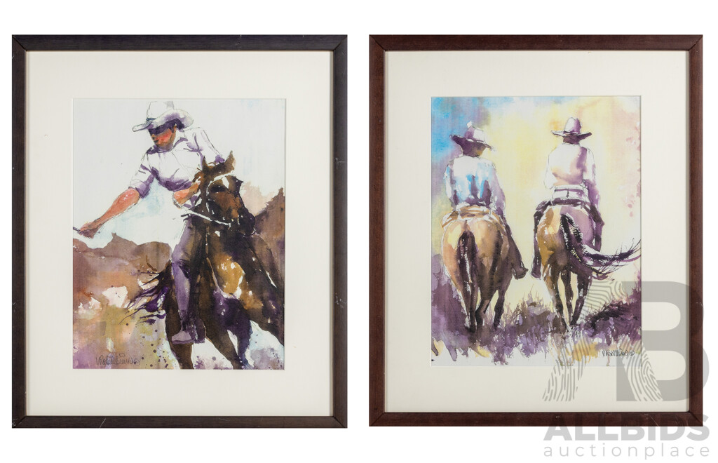 Veronica Robilliard, (20th Century, British-Born Australian), Days End & Round Up, Nice Pair of Original Quality Reproduction Prints After Original Watercolours, 52 x 45 cm (frames) (2)
