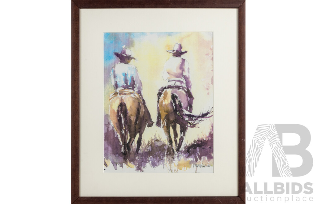 Veronica Robilliard, (20th Century, British-Born Australian), Days End & Round Up, Nice Pair of Original Quality Reproduction Prints After Original Watercolours, 52 x 45 cm (frames) (2)