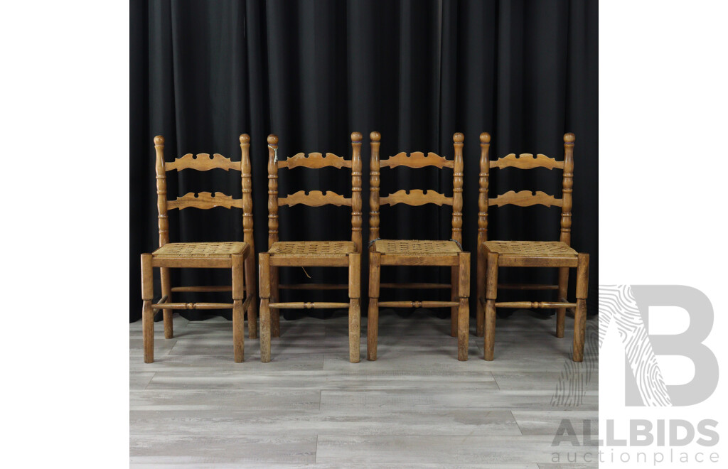 Set of Four Vintage Ladder Back Dining Chairs