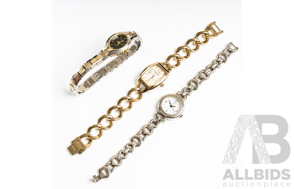 Collection of (3) Ladies Dress Watches Including Fossil, Waltham & Elite