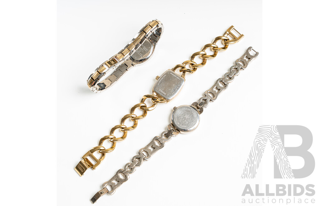 Collection of (3) Ladies Dress Watches Including Fossil, Waltham & Elite