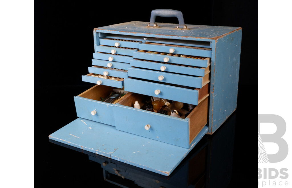 Vintage Orthodontics Timber Instrument Box with Tools and Accessories