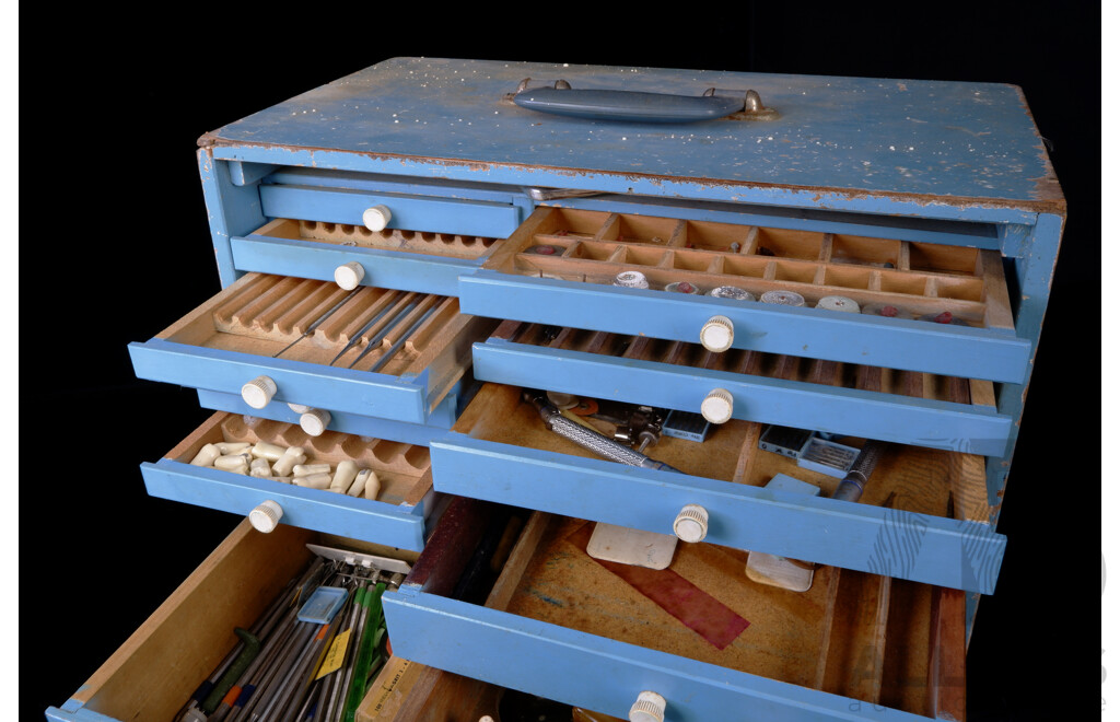 Vintage Orthodontics Timber Instrument Box with Tools and Accessories