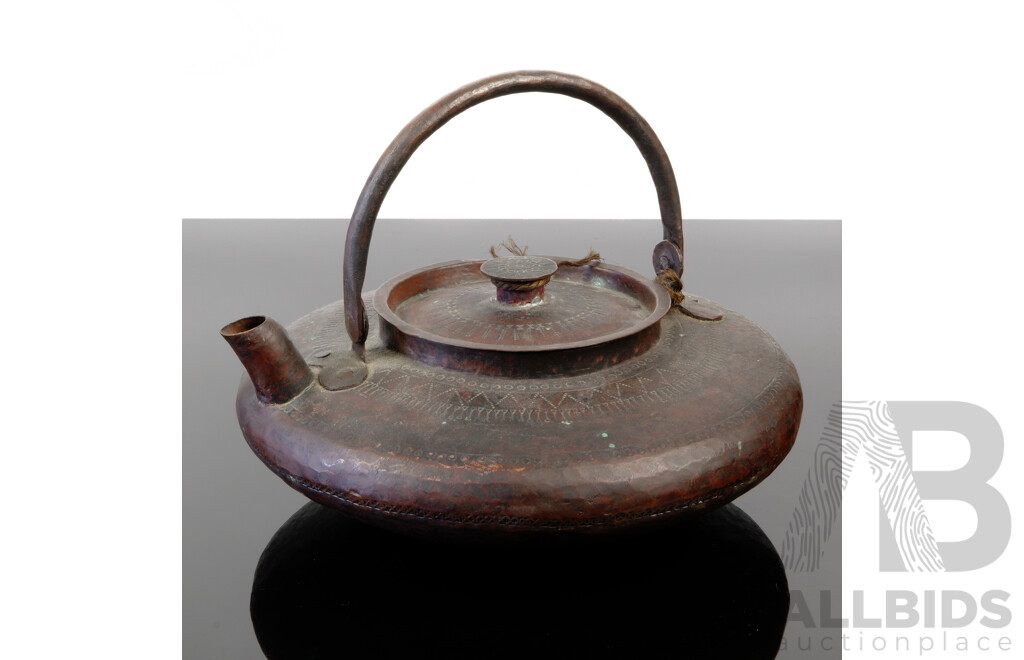Antique Chinese Copper Kettle with Hand Beaten Detail