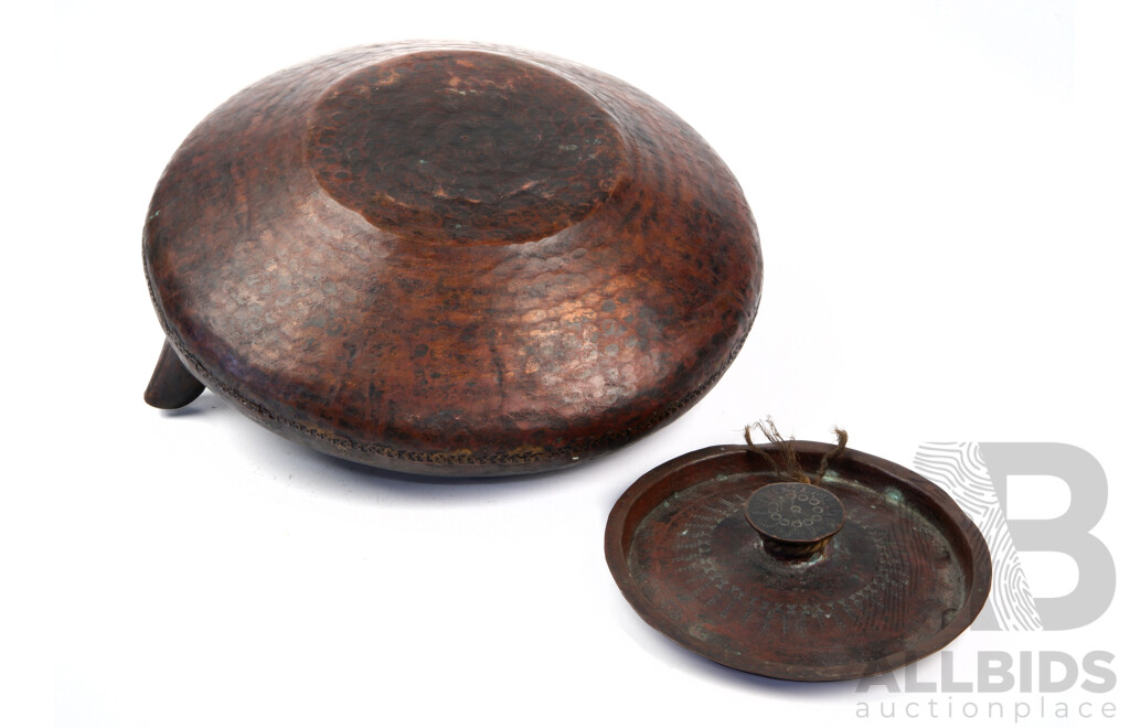 Antique Chinese Copper Kettle with Hand Beaten Detail