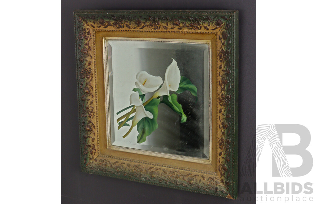 Victorian Reverse Painted Mirror in Pressed Timber Frame