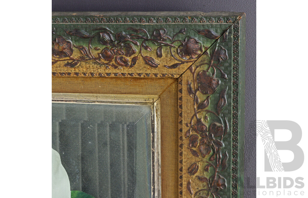 Victorian Reverse Painted Mirror in Pressed Timber Frame