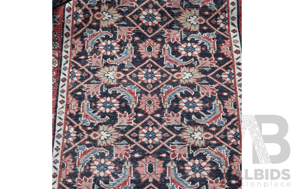 Vintage Hand Knotted Persian Mehraban Hamadan Wool Runner with Herati Design