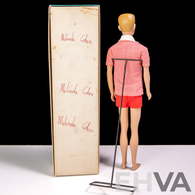 Original Vintage 1960s Blonde Ken Doll in Original Box with Display Pedestal