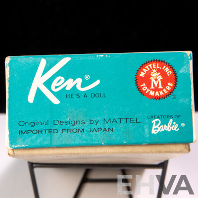 Original Vintage 1960s Blonde Ken Doll in Original Box with Display Pedestal