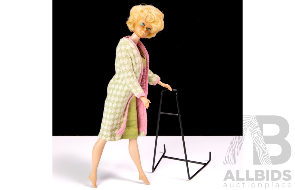 Rare Original Vintage Early 1960s Side Part Blond Bubble Cut Barbie Doll with Full Mattel Stamp & Japan Stamp to Foot, Wearing Labelled Barbie Poodle Parade Outfit