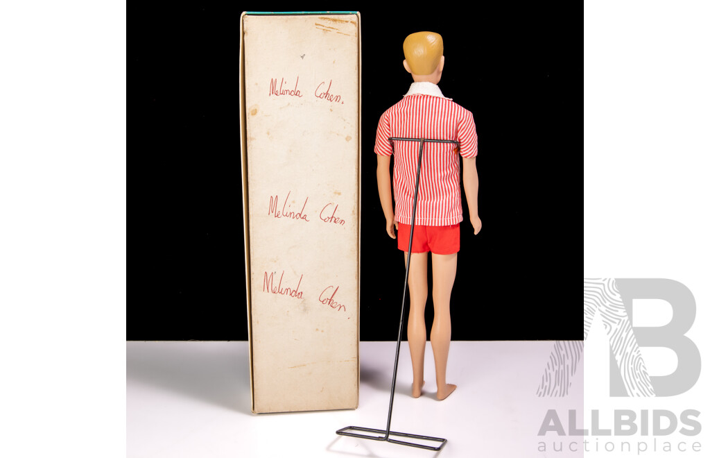 Original Vintage 1960s Blonde Ken Doll in Original Box with Display Pedestal