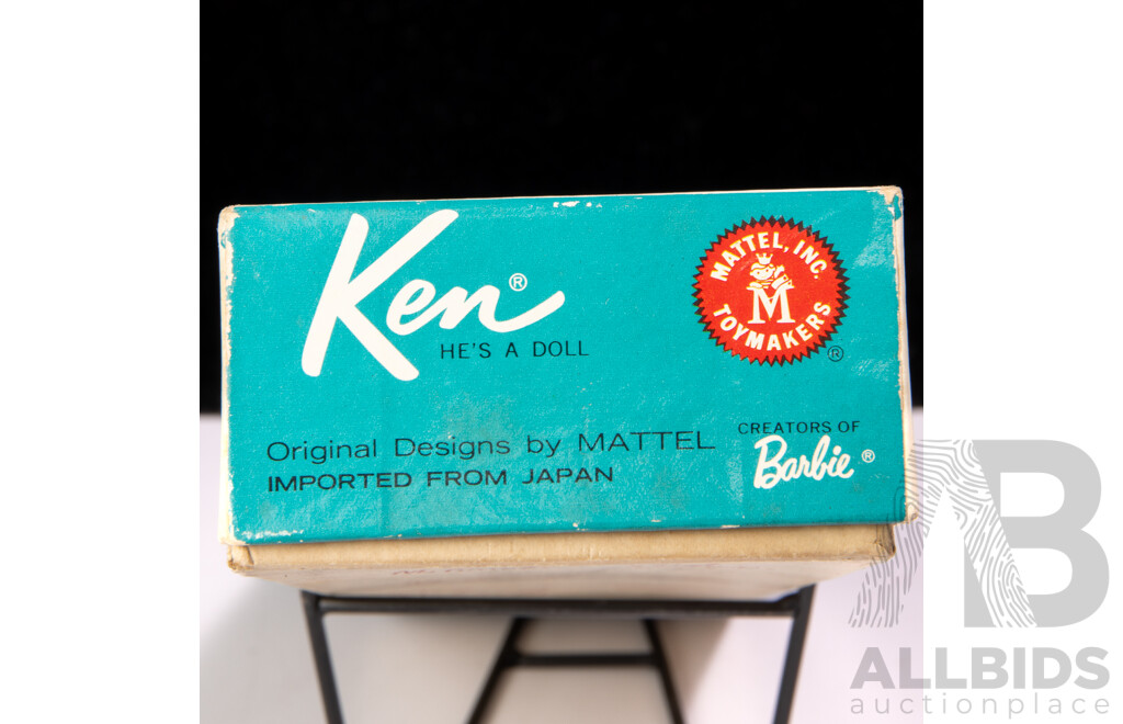 Original Vintage 1960s Blonde Ken Doll in Original Box with Display Pedestal