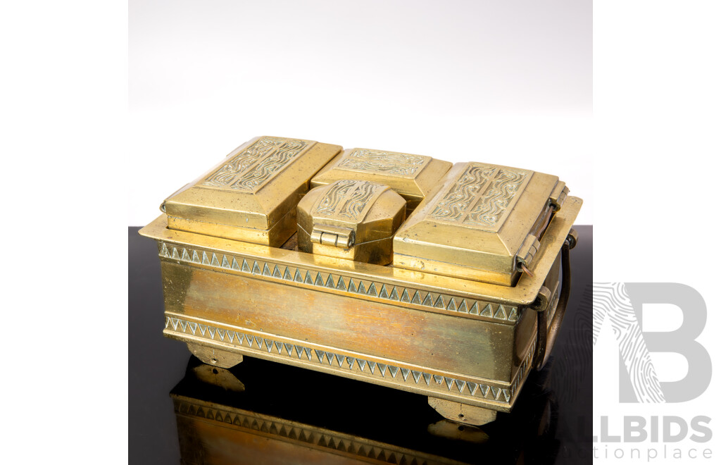 Vintage South East Asian Indonesian Heavy Brass Tepak Sireh Betel Nut Set