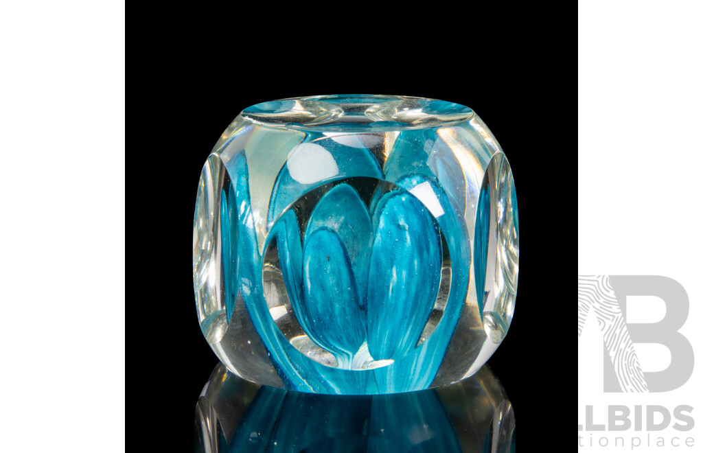 Strathearn Faceted Art Glass Paperweight, Dated 1977