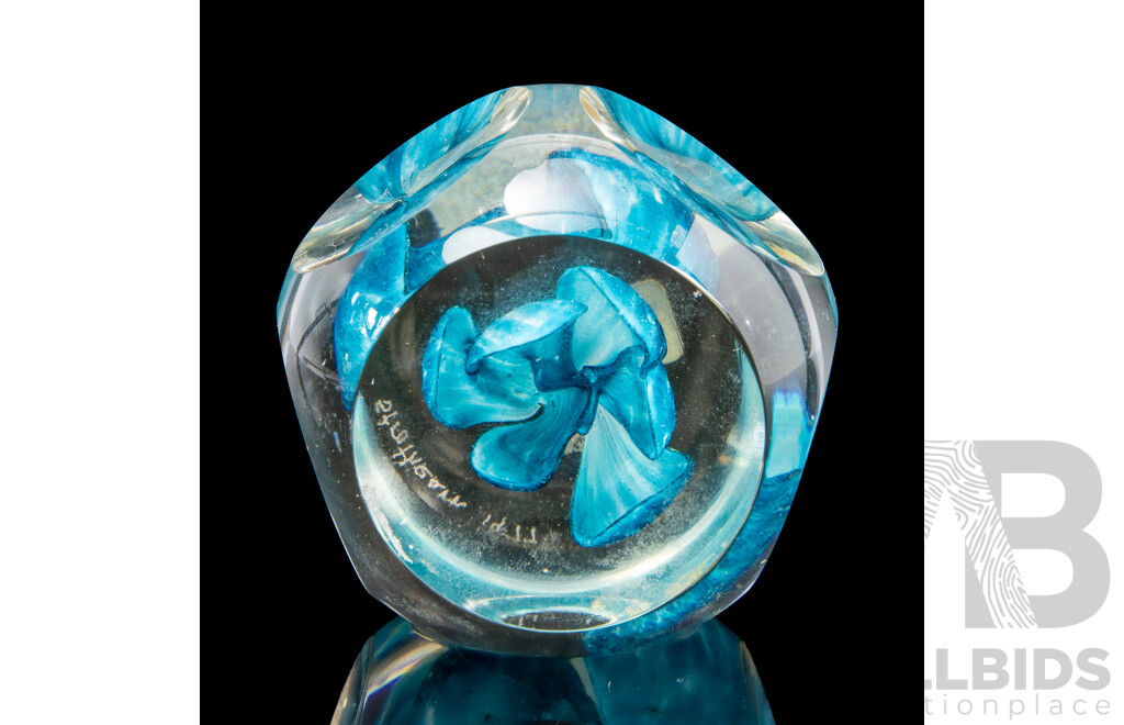 Strathearn Faceted Art Glass Paperweight, Dated 1977