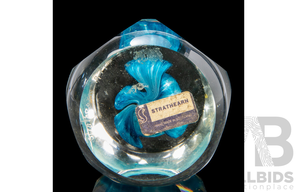 Strathearn Faceted Art Glass Paperweight, Dated 1977