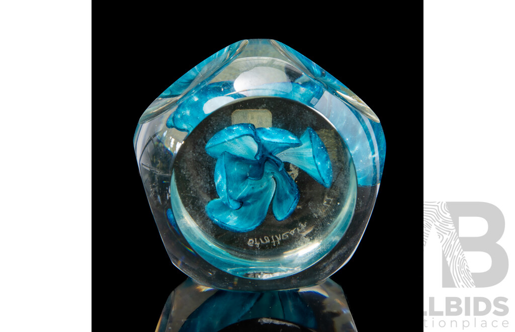 Strathearn Faceted Art Glass Paperweight, Dated 1977
