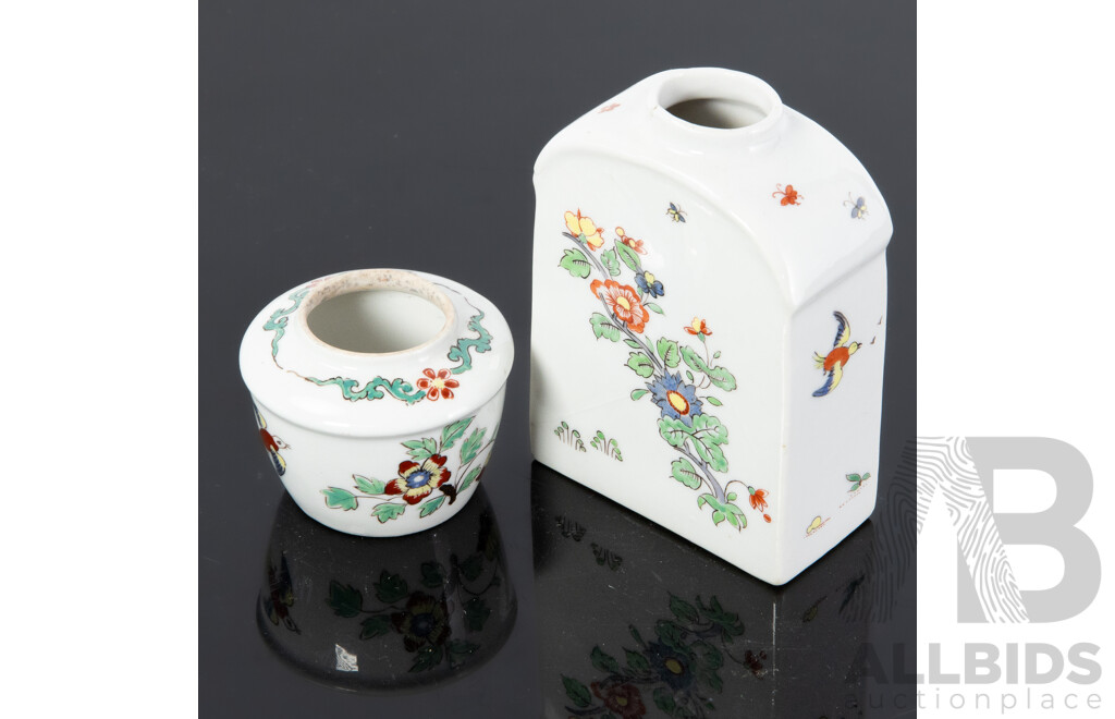 Two Antique Early French Chantilly Porcelain with Hand Painted Design, Circa Mid 1700s
