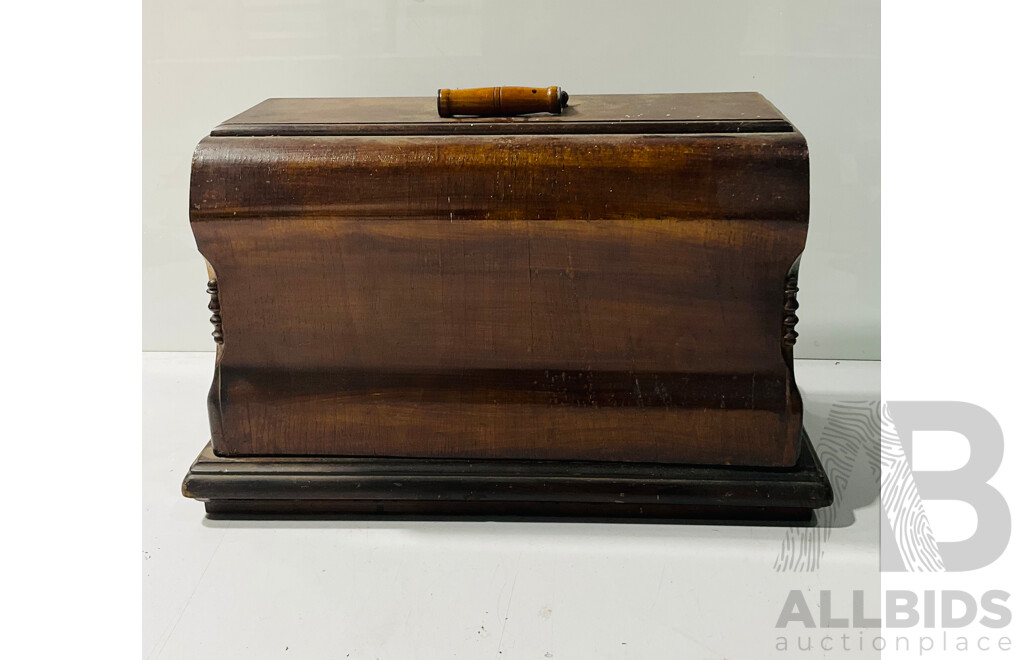 Vintage Mechanical Cylinder Shuttle Sewing Machine with Lovely Decorations and Wooden Carrying Case