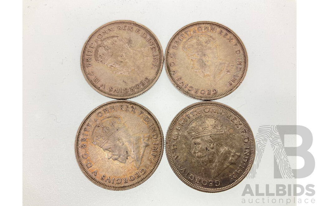 Four Australian 1927 Silver Commemorative Florins .925
