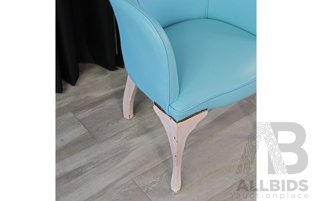 Teal Leather Bedroom Chair with Painted Base