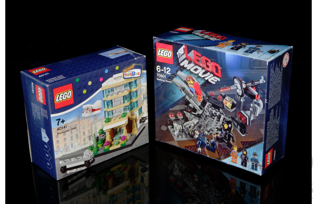 Two Retired Lego Sets, The Lego Movie, Melting Room 70801 & Exclusive to Toys R Us Bricktober Hotel 40141, Sealed New in Boxes