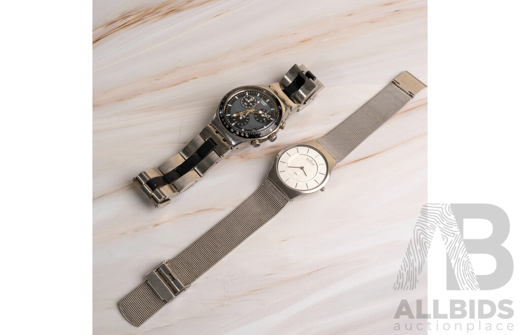 Lot of Two Watches, Including Skagen 34mm Gents Silver Mesh Strap and Swatch 39mm Irony Chrono Windfall Watch